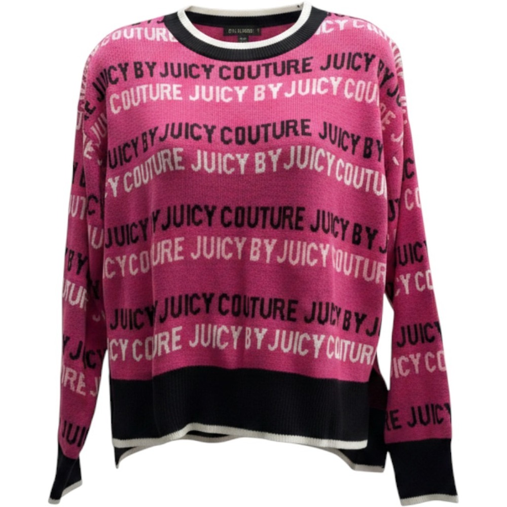 Juicy By Juicy Couture Pink Logo Knit Sweater Crew Neck Long Sleeve Top